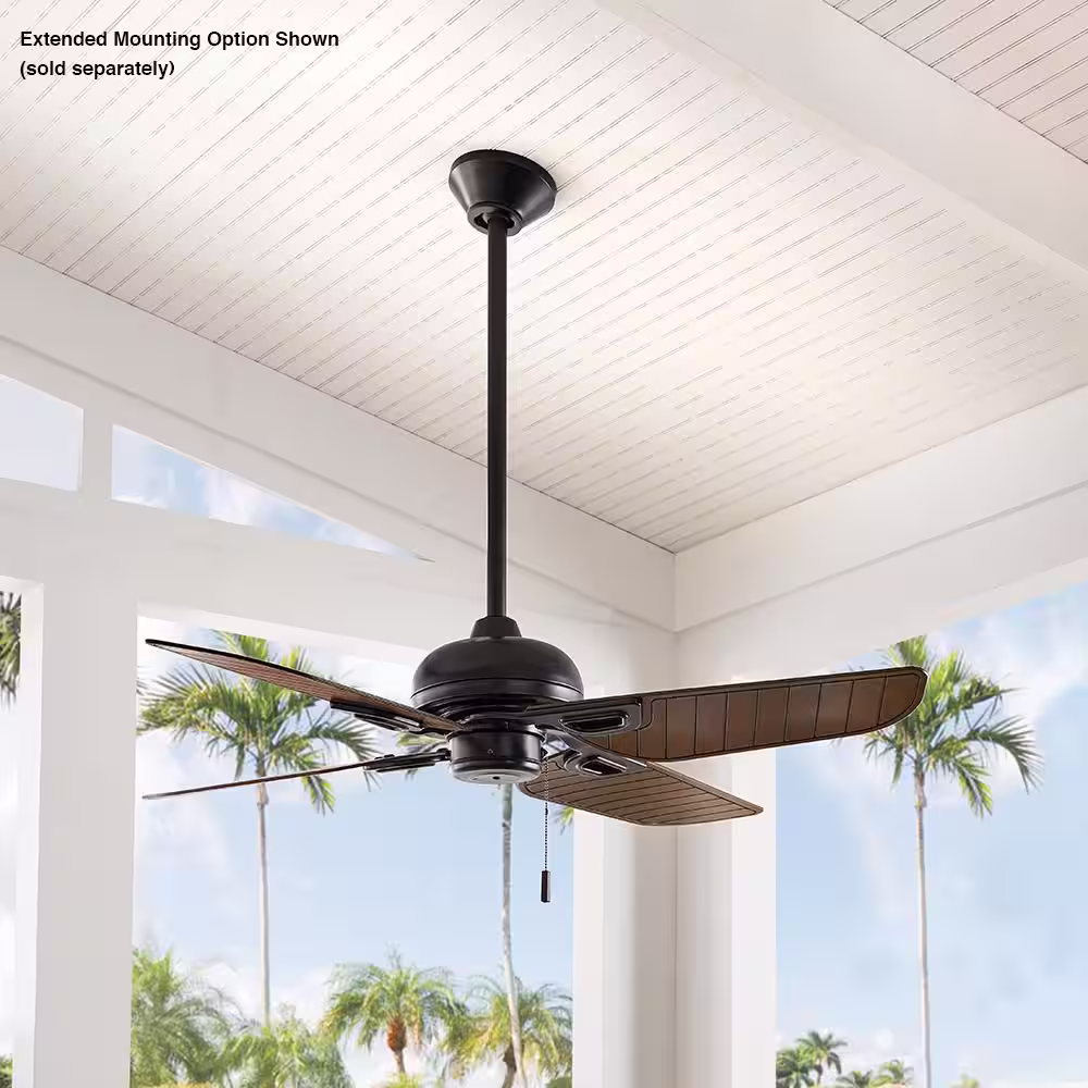 Hampton Bay Halpert 52 in. Indoor/Outdoor Matte Black Wet Rated Downrod Ceiling Fan with 4 Weatherproof, ABS QuickInstall Blades