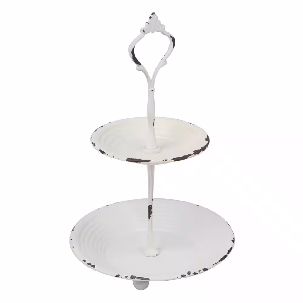 Stonebriar Collection Shabby Chic Worn White 2-Tier Serving Tray