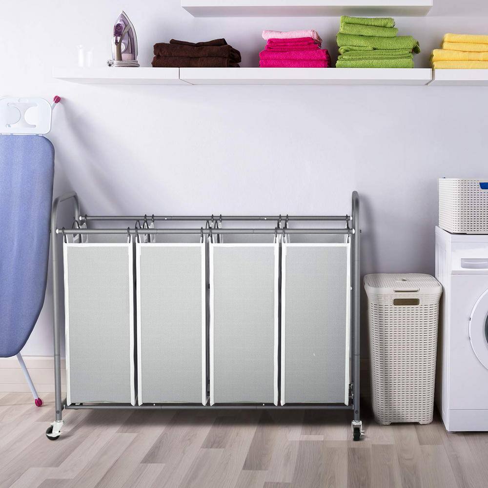None 39 in. W x 17 in. D x 31.5 in. H Fabric Laundry Basket Hamper with Rolling Wheels Gray