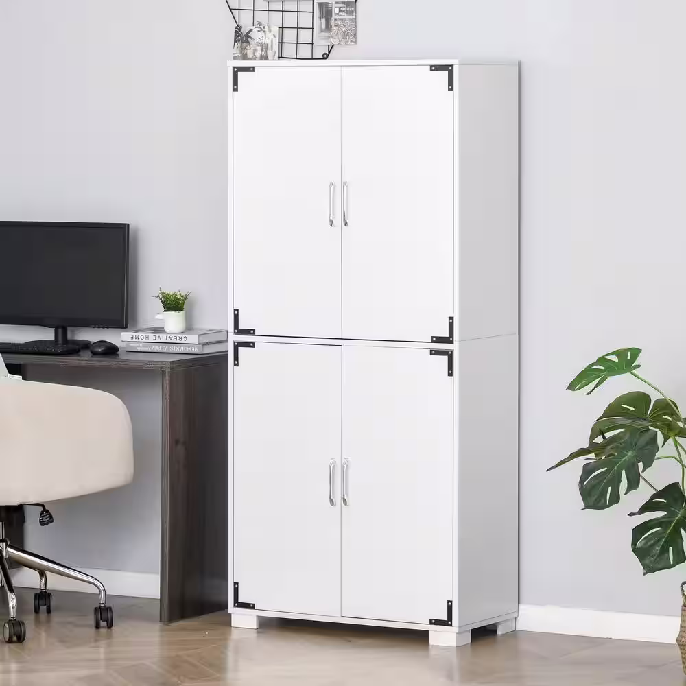 HOMCOM White 4-Door Cabinet Pantry Cupboard with Storage Shelves for Bedroom and Living Room