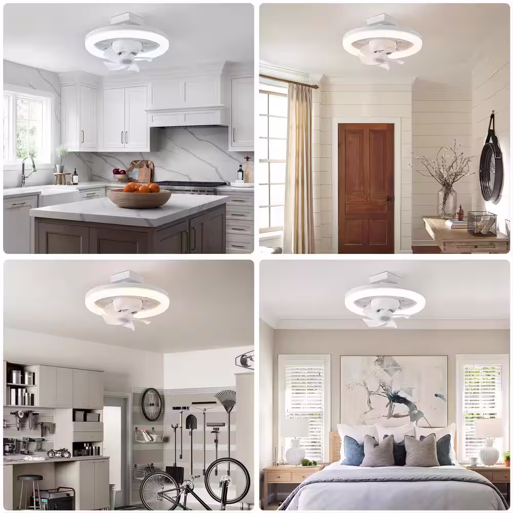 None 12 in. LED Indoor White Mini Socket Ceiling Fan with Light and Remote Plug-In Ceiling Fan with Light for Small Room