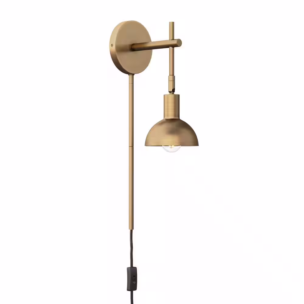 Nathan James Tamlin 36 in. Brass Wall Mounted Sconce 1-Light Fixture with Plugin and On/Off Switch, Set of 2