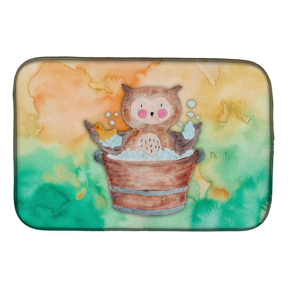 Caroline's Treasures 14 in. x 21 in. Owl Bathing Watercolor Dish Drying Mat