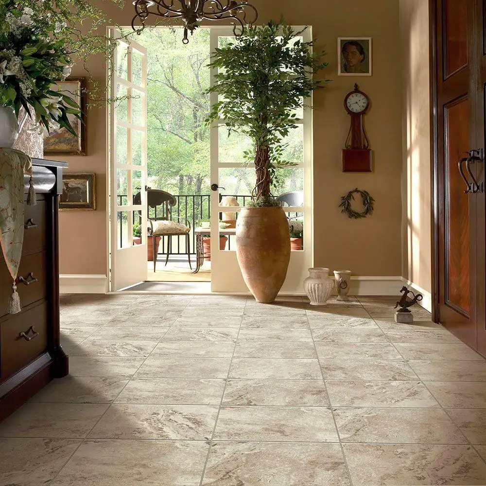 TrafficMaster Groutable Light Travertine 18 in. Width x 18 in. Length Peel and Stick Vinyl Tile