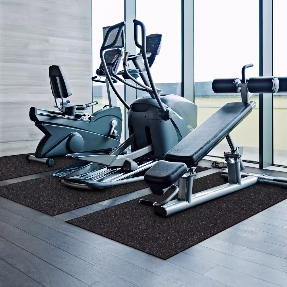 Apache Mills Black with Grey Flecks 18 in. x 18 in. Gym + Utility Rubber Flooring Tiles (13.5 sq. ft.)