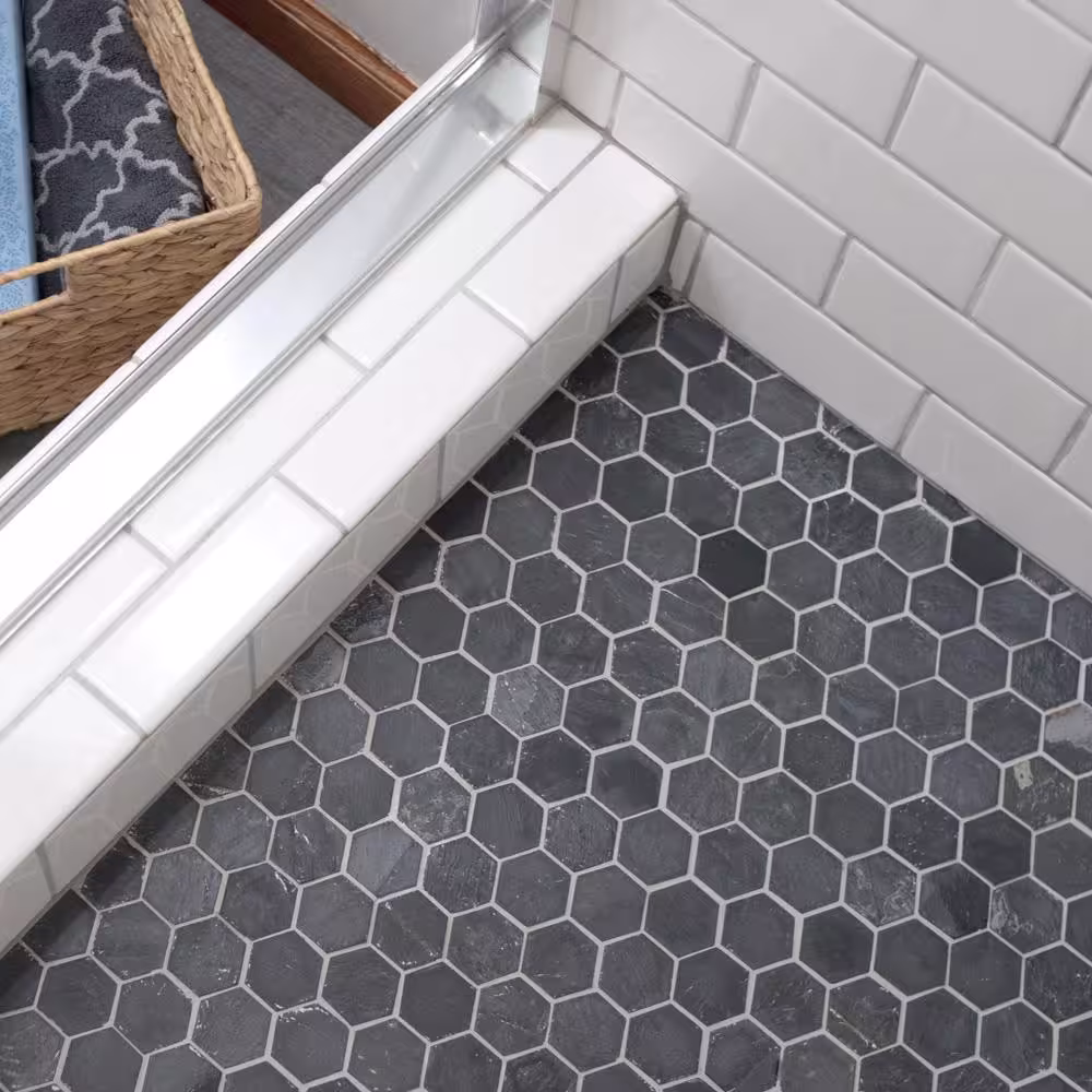 Merola Tile Crag Hex Black 11-1/8 in. x 11-1/8 in. Natural Stone Mosaic Tile (0.88 sq. ft./Each)