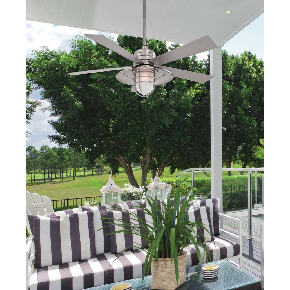 MINKA-AIRE Rainman 54 in. LED Indoor/Outdoor Brushed Nickel Wet Ceiling Fan with Light and Wall Control