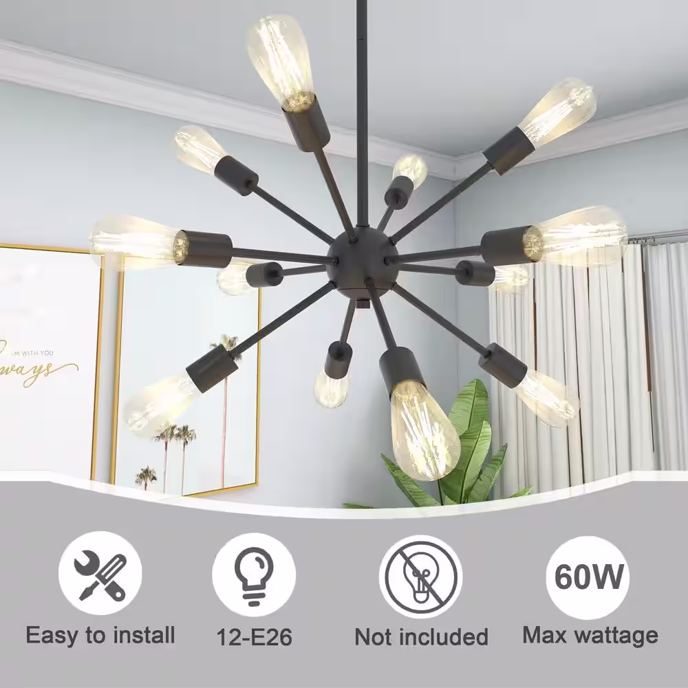 Pia Ricco 12-Light Matte Black Sputnik Sphere Chandelier without Shade