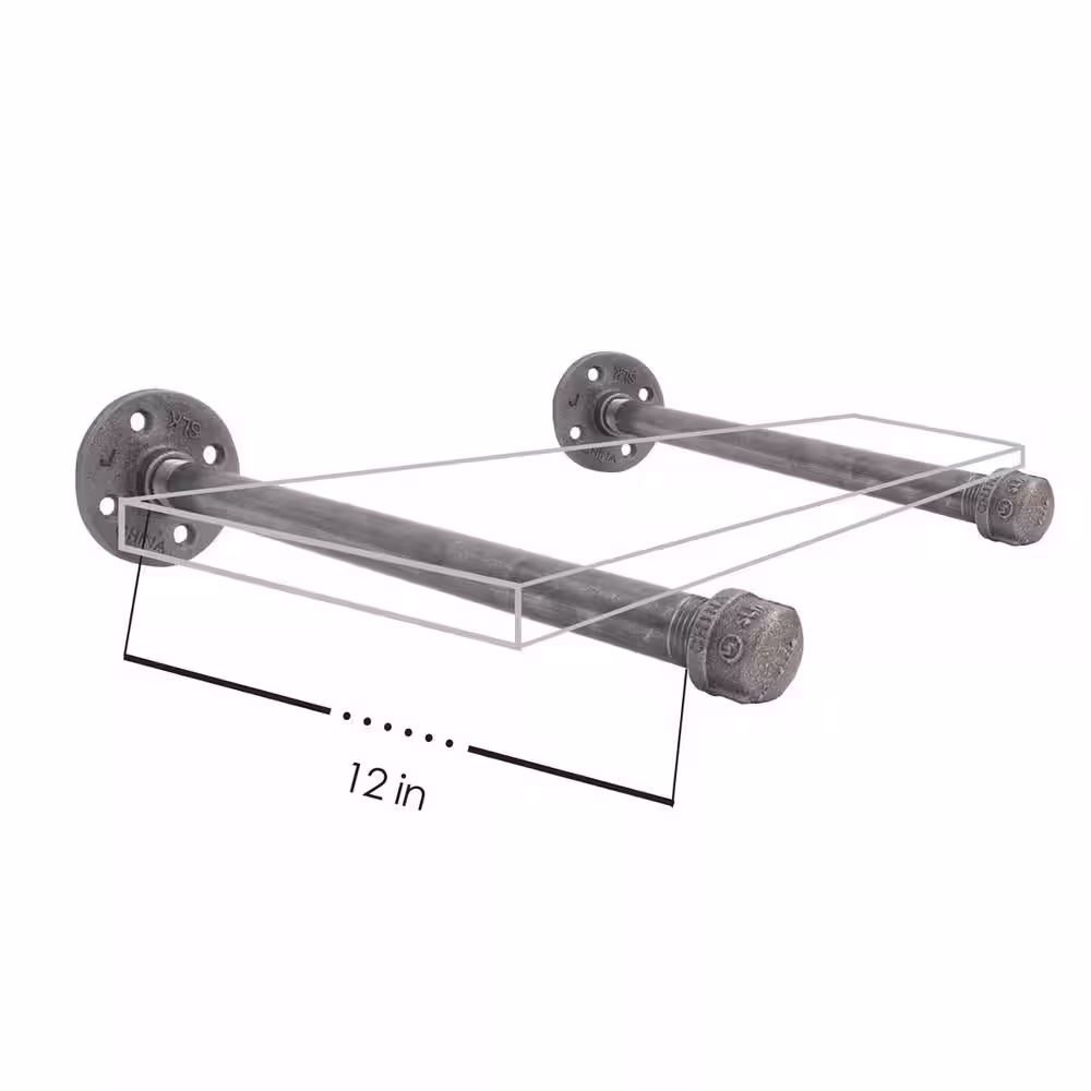Pipe Decor 12 in. Malleable Iron Wall Mounted Shelving Brackets in Industrial Steel Grey (4 Pack)