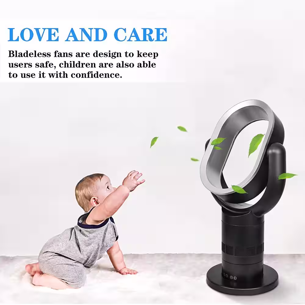 None 24 in. Black Portable Lightweight Bladeless Pedestal Tower Fan, 10 Speeds Settings, 10-hour Timing Closure, Low Noise
