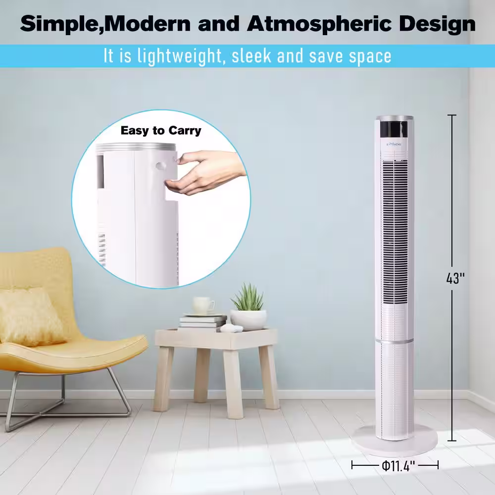 cadeninc 43 in. 3-Speed Oscillating Tower Fan with 35 dB Quiet Standing Bladeless Fans w/Remote 7H Timer