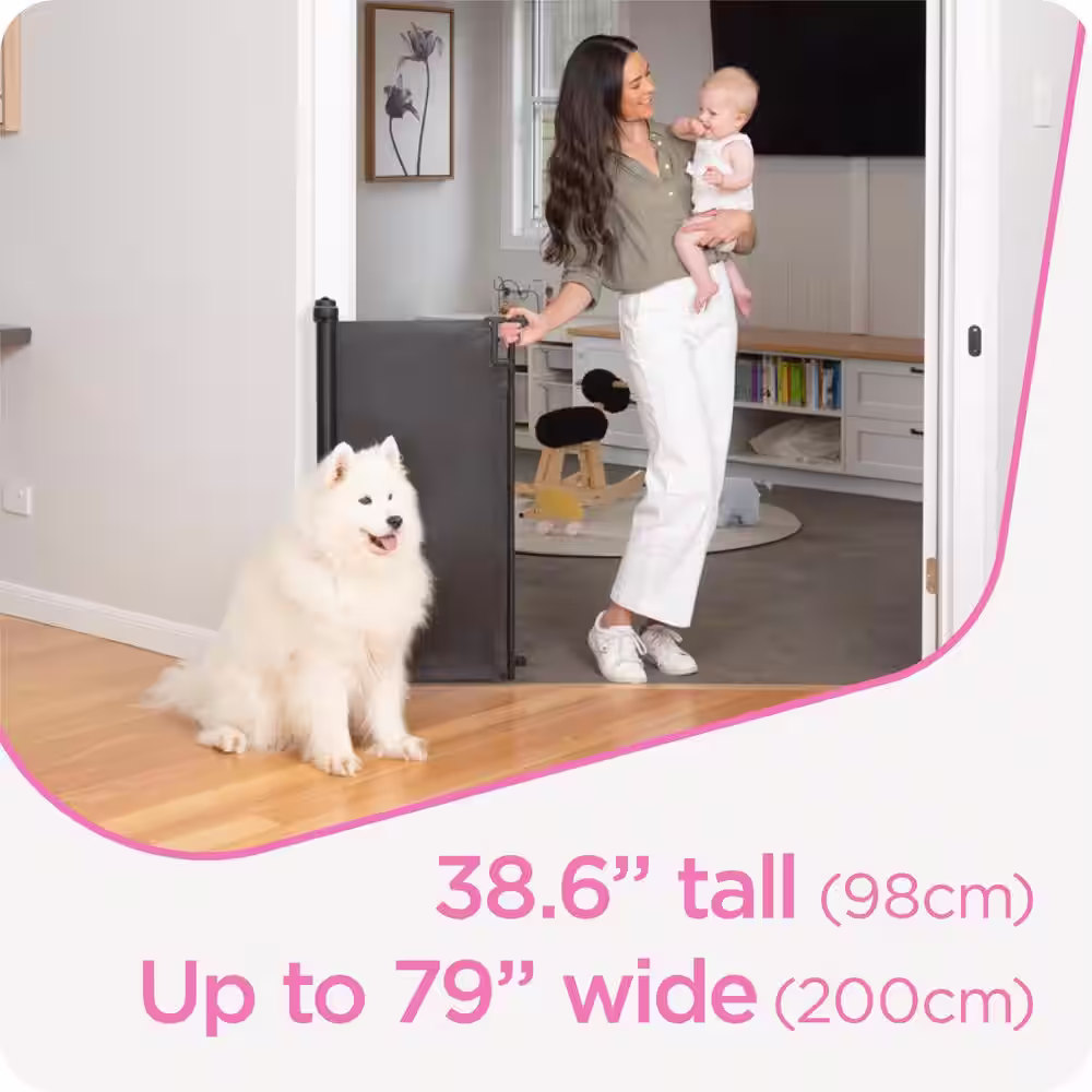Perma Child Safety 79 in. W x 38.6 in. Tall Black Ultimate Retractable Baby Gate