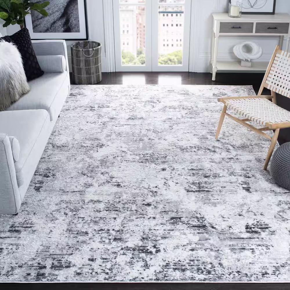 SAFAVIEH Amelia Gray/Ivory 10 ft. x 14 ft. Distressed Abstract Area Rug