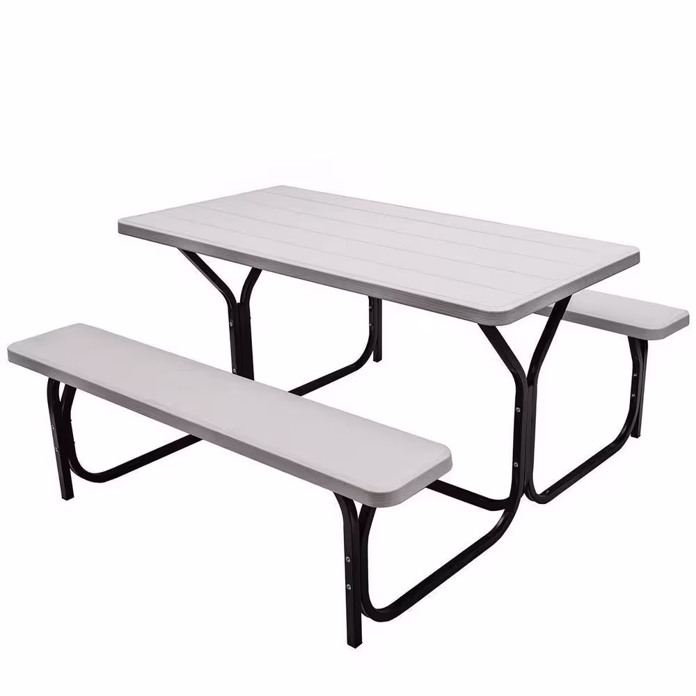 ANGELES HOME 54 in. W x 59 in. D x 28.5 in. H Metal Frame Outdoor Bench Set Picnic Table