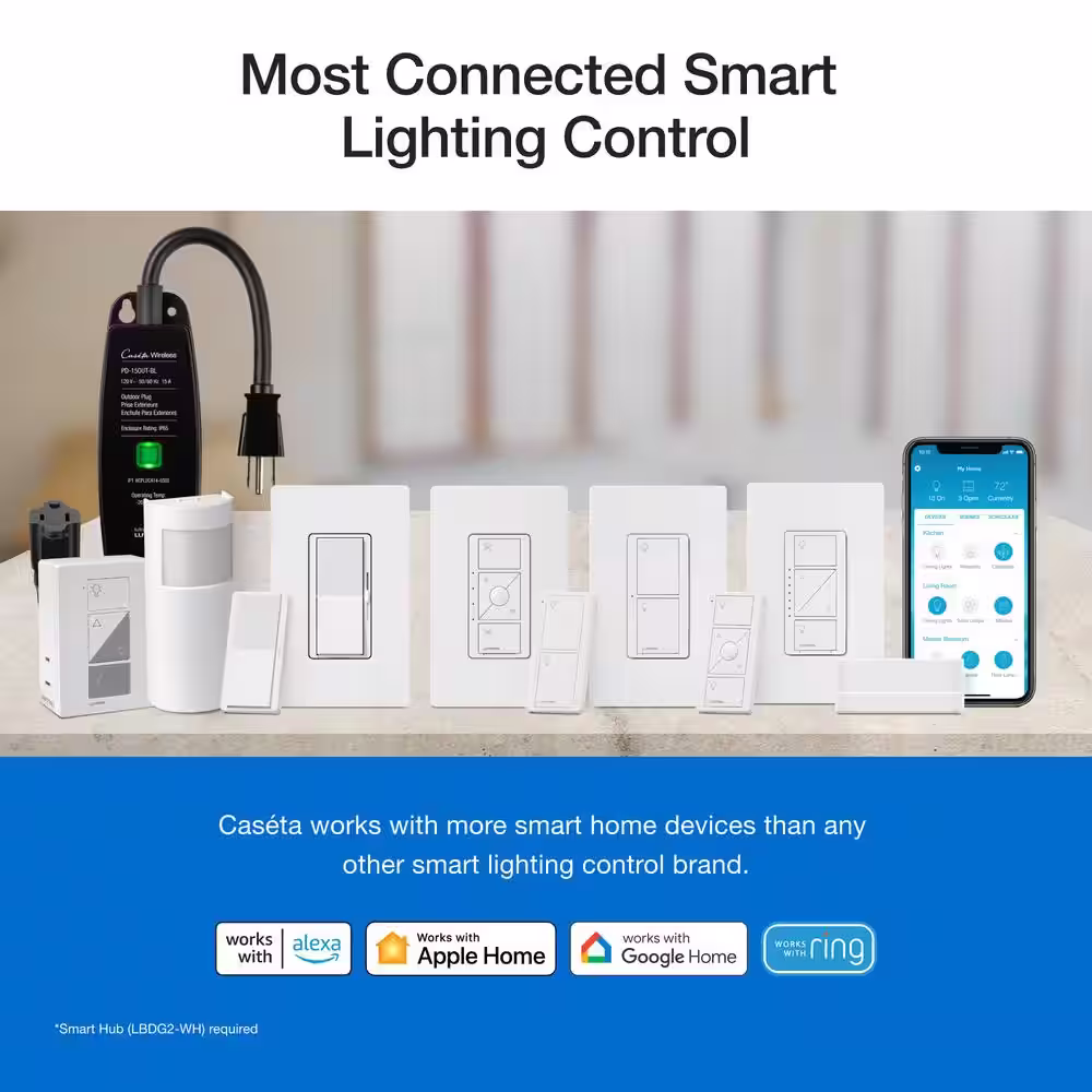 Lutron Diva Smart Dimmer Switch for Caseta Smart Lighting, 150-Watt LED, White (DVRF-6L-WH-R)