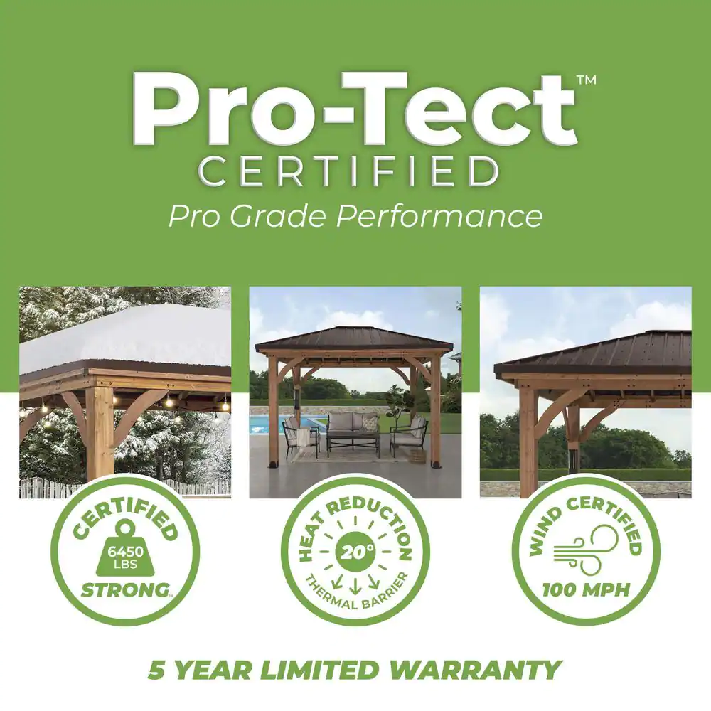 Backyard Discovery Barrington 12 ft. x 10 ft. Brown Gazebo Hard Top Steel Hip Roof Gazebo