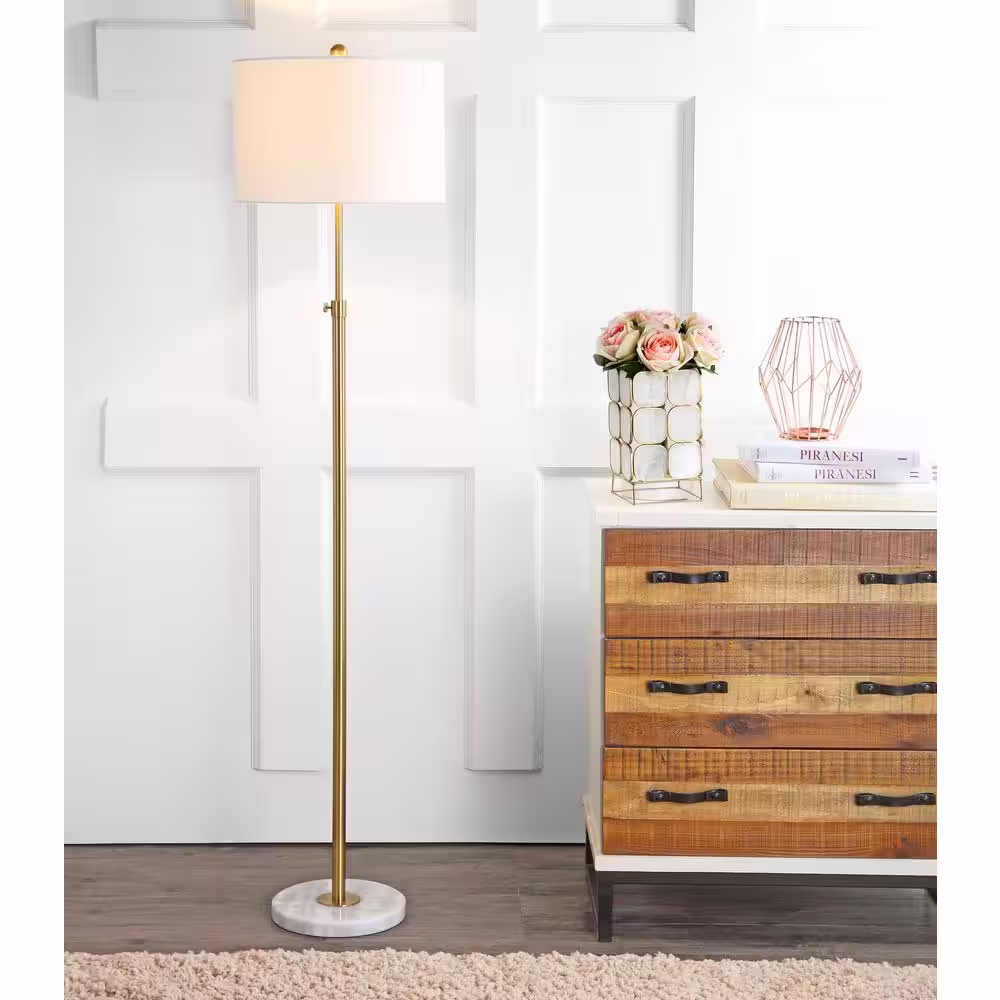 JONATHAN Y June 65 in. Metal/Marble Adjustable Brass Gold/White Floor Lamp