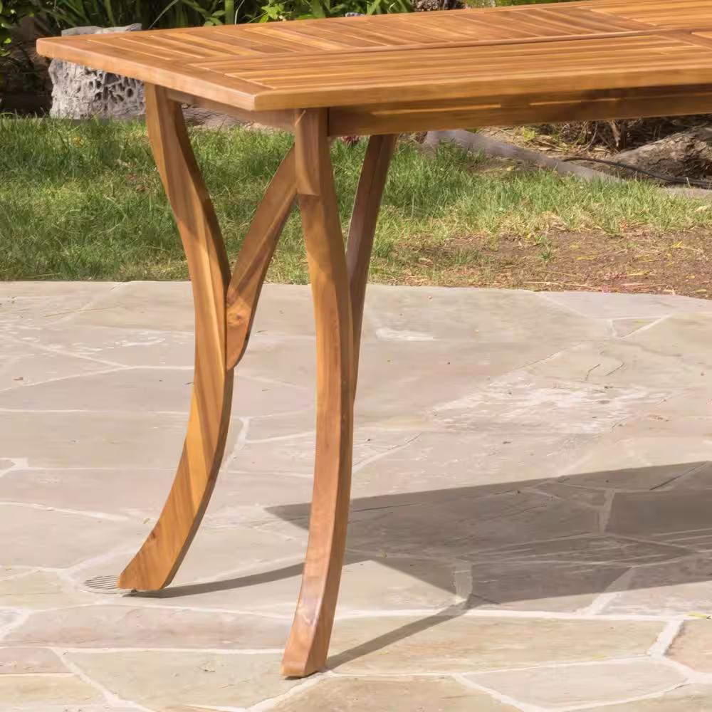Noble House Hermosa Teak 7-Piece Wood Rectangular Outdoor Dining Set with Cream Cushions