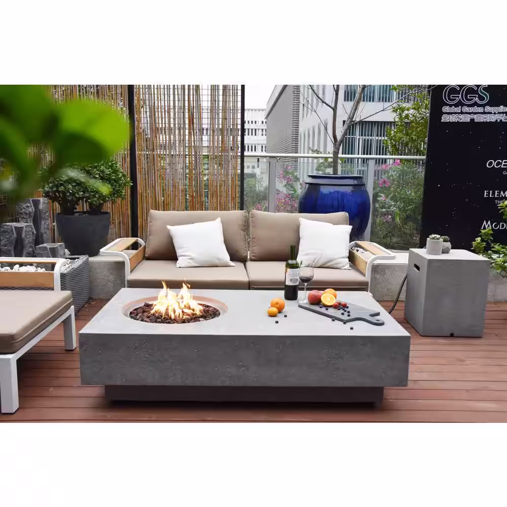 Elementi Metropolis 56 in. x 32 in. x 14 in. Rectangle Concrete Natural Gas Fire Pit Table in Light Gray