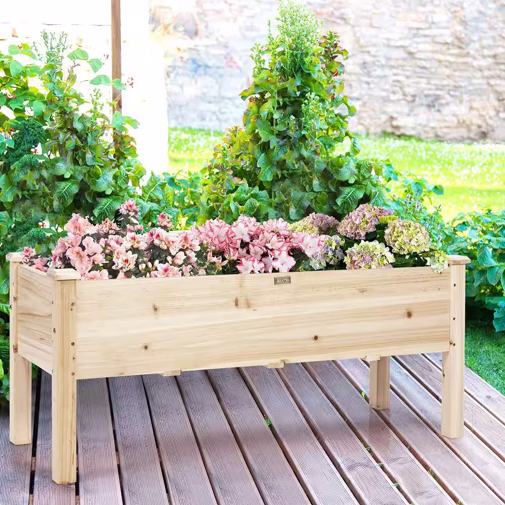 Costway 47.5 in. L x 17 in. W x 20 in. H Beige Wood Fir Raised Bed