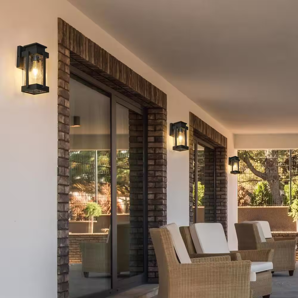 Uolfin Modern Black Outdoor Wall Light, 1-Light Minimalist Seeded Outdoor Wall Lantern Sconce Suitable for Front Entrance