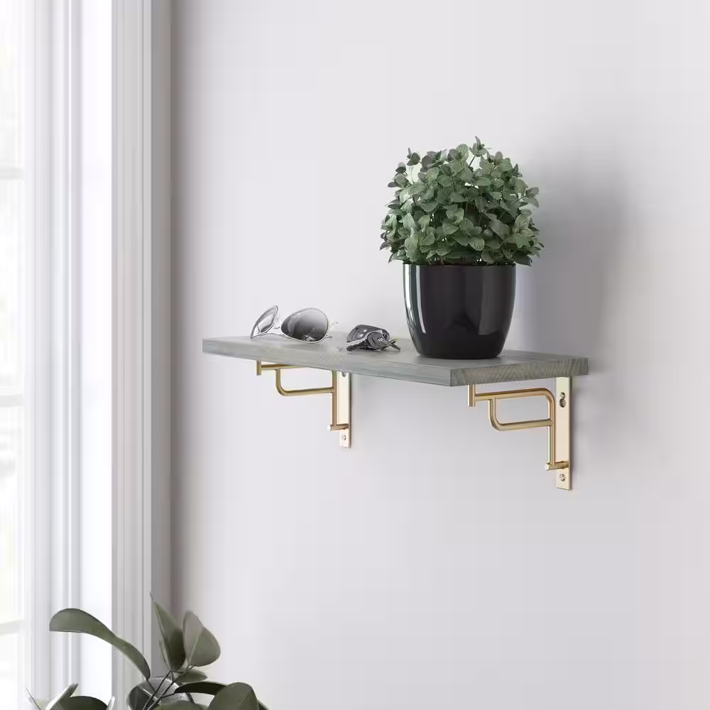Liberty 5 in. x 7 in. Art Deco Style Satin Gold Shelf Bracket 2-Pack
