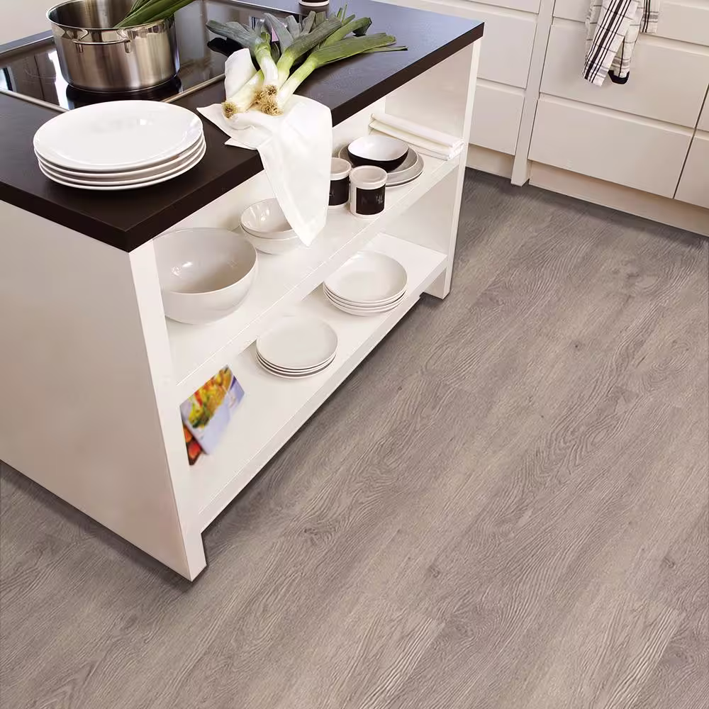 TrafficMaster Taupe Oak 4 MIL x 6 in. W x 36 in. L Peel and Stick Water Resistant Luxury Vinyl Plank Flooring (36 sqft/case)