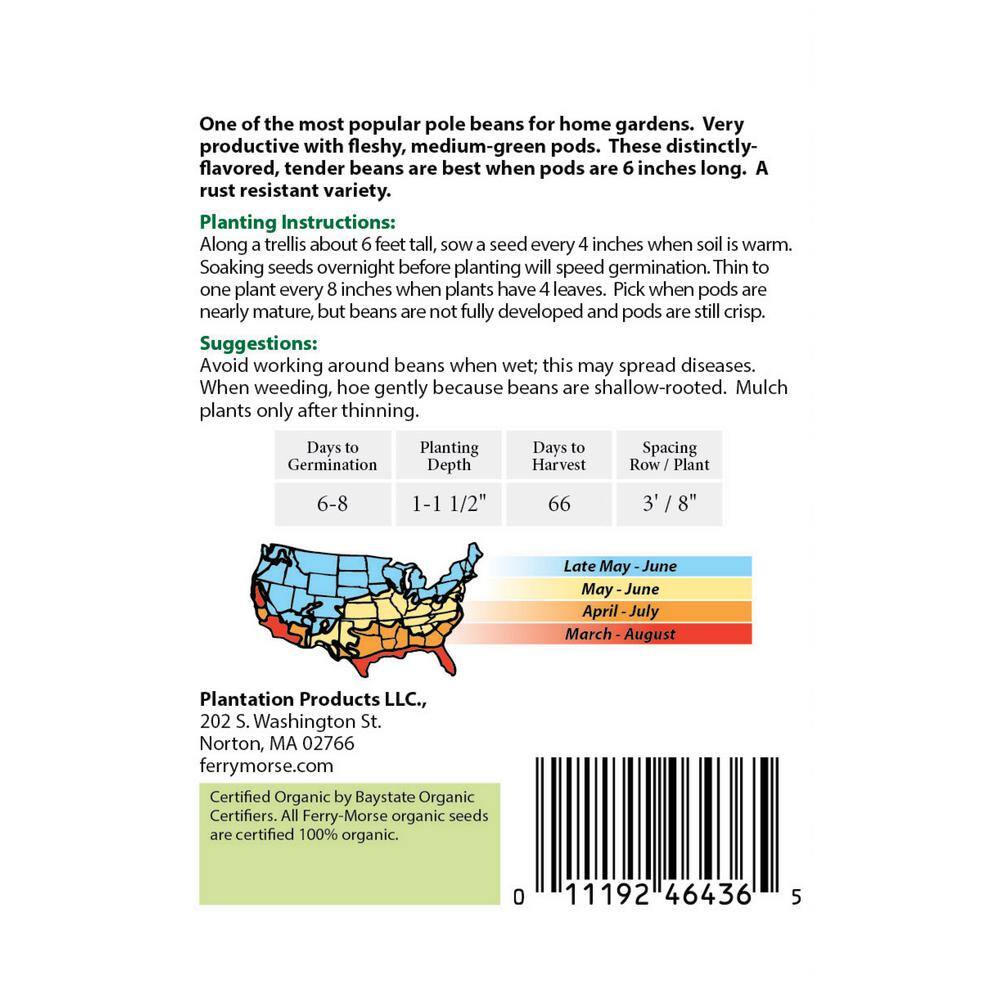 Ferry-Morse Bean Kentucky Wonder Organic Seed