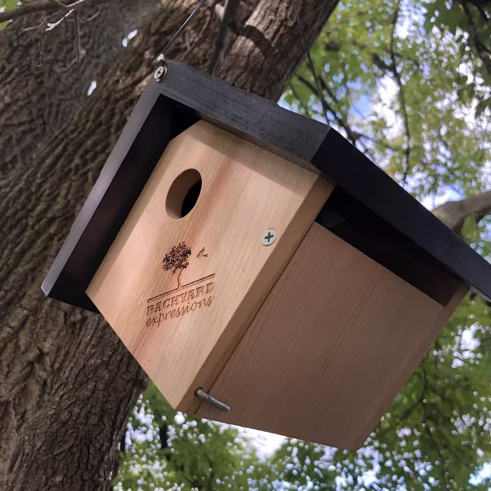 None Backyard Expressions Cedar Wood Triangle Birdhouse with Cleanout Door