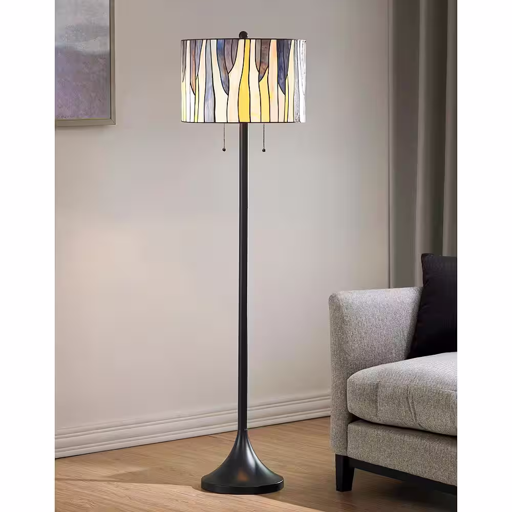 HomeGlam Barossa 61 in. H ORB Tiffany Floor Lamp with Blue/Purple Shade