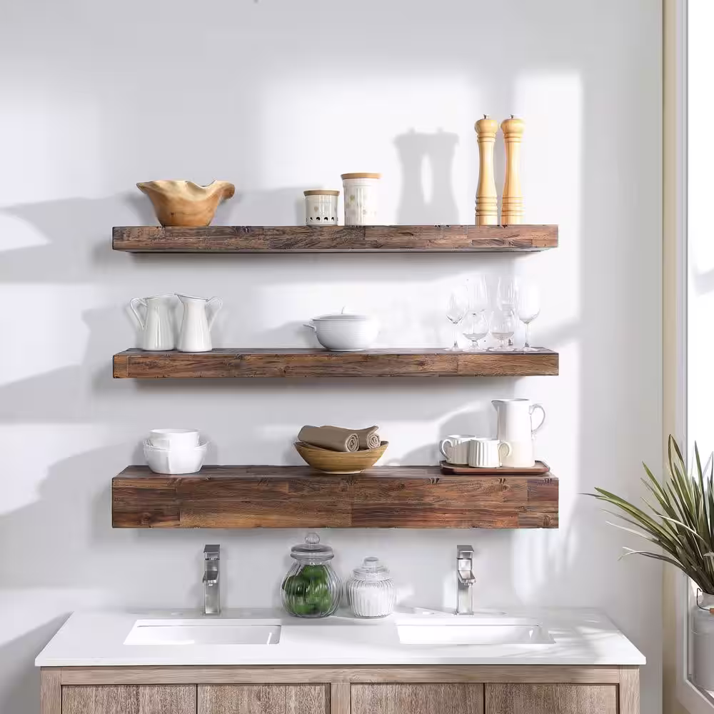 northbeam Distressed Floating Shelf Set With Hidden Storage (3 Pcs)