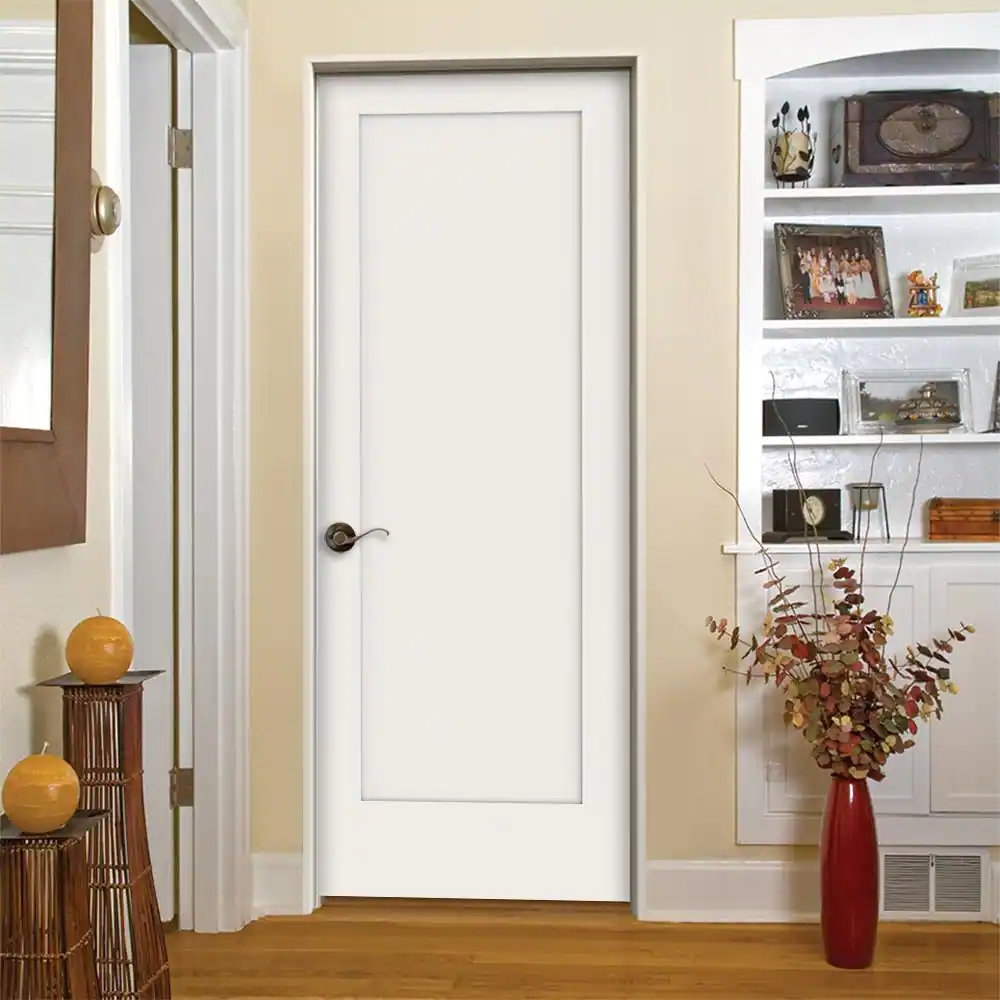 JELD-WEN 30 in. x 80 in. 1 Panel Shaker Right-Hand Primed Solid Core Wood Single Prehung Interior Door