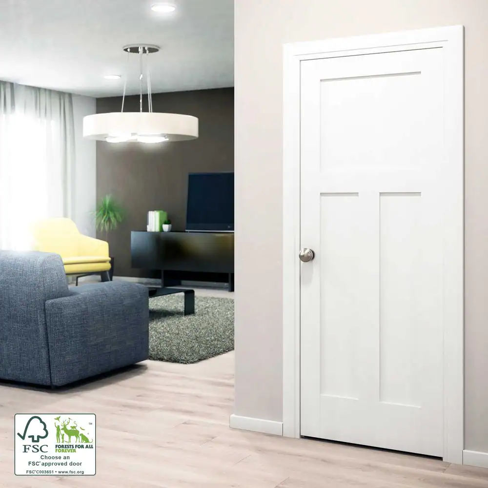 eightdoors 30 in. x 80 in. x 1-3/8 in. Shaker White Primed T-Shape 3-Panel Solid Core Wood Interior Slab Door