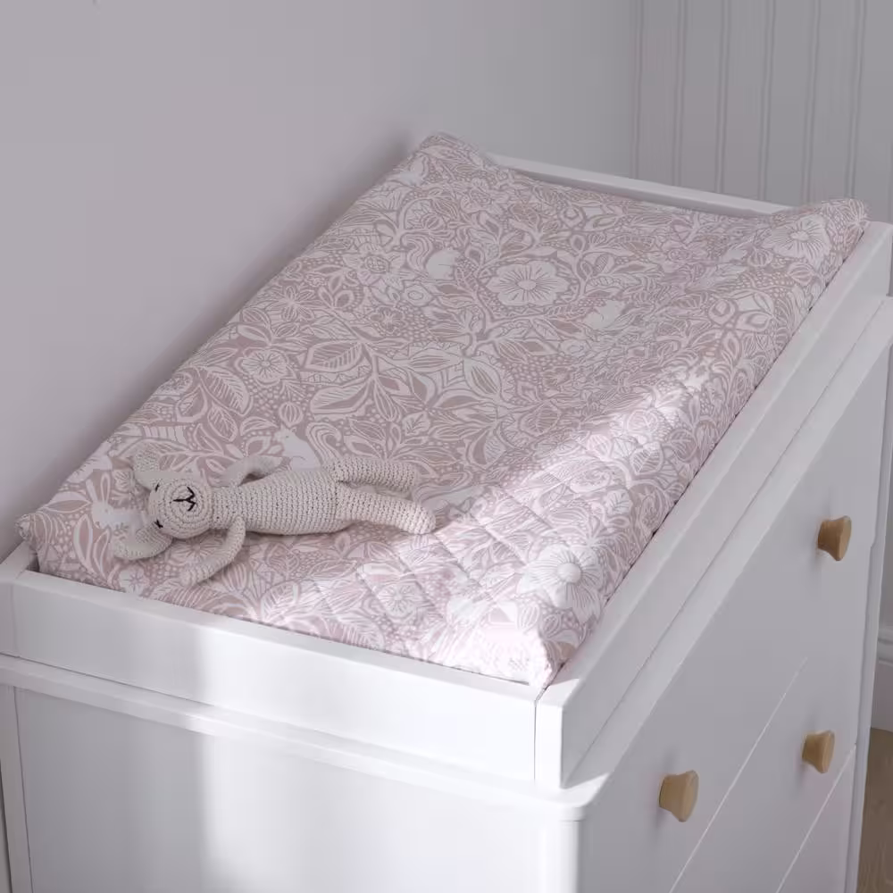 The Company Store Company Kids Little Bunny Quilted Pink Organic Cotton Percale Nursery Linen Changing Pad Cover