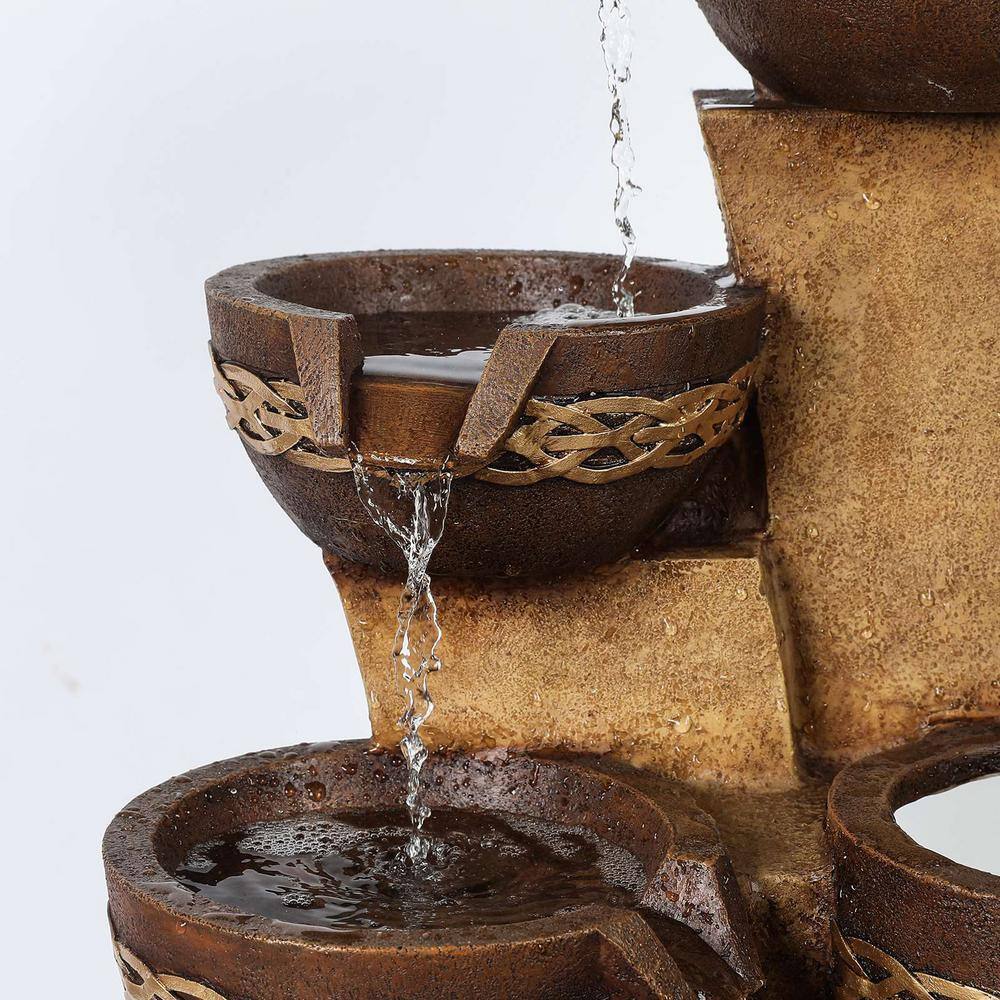 LuxenHome Cement/Resin Cascading Pitchers Outdoor Fountain