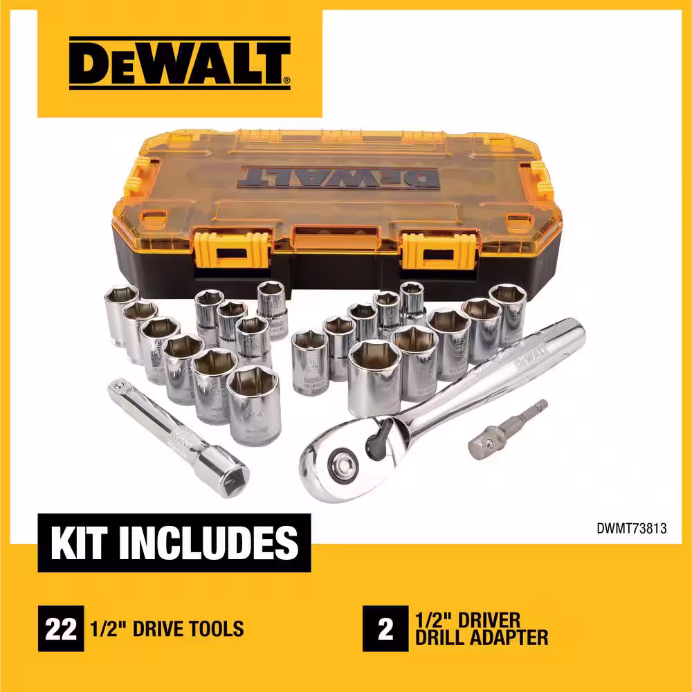 DEWALT 1/2 in. Drive Combination Socket Set with Case (23-Piece)