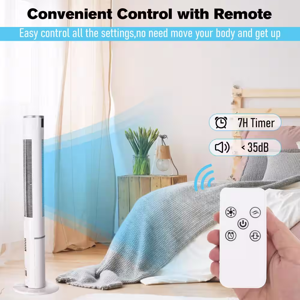 Aoibox 43 in. Oscillating Tower Fan, 35 dB Quiet Standing Bladeless Fans with Remote 7H Timer 3 Speeds