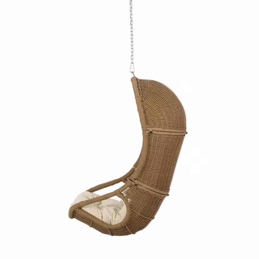 Noble House Norvelt 44 in. Light Brown Hanging Egg Chair with Beige Cushions (No Stand)