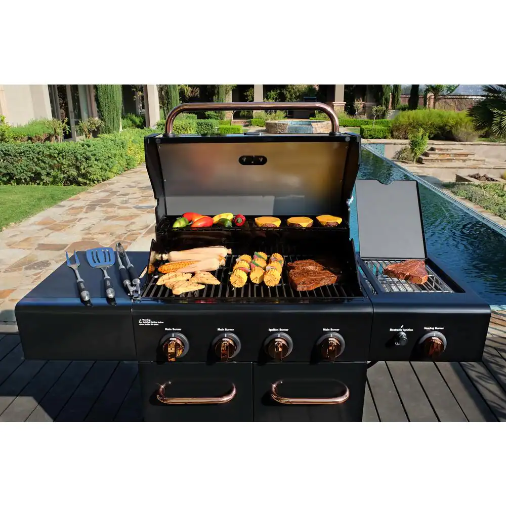 KENMORE 4-Burner Propane Gas Grill with Side Searing Burner in Black with Copper Accent