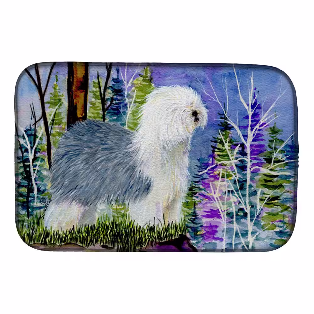 Caroline's Treasures 14 in. x 21 in. Multicolor Old English Sheepdog Dish Drying Mat