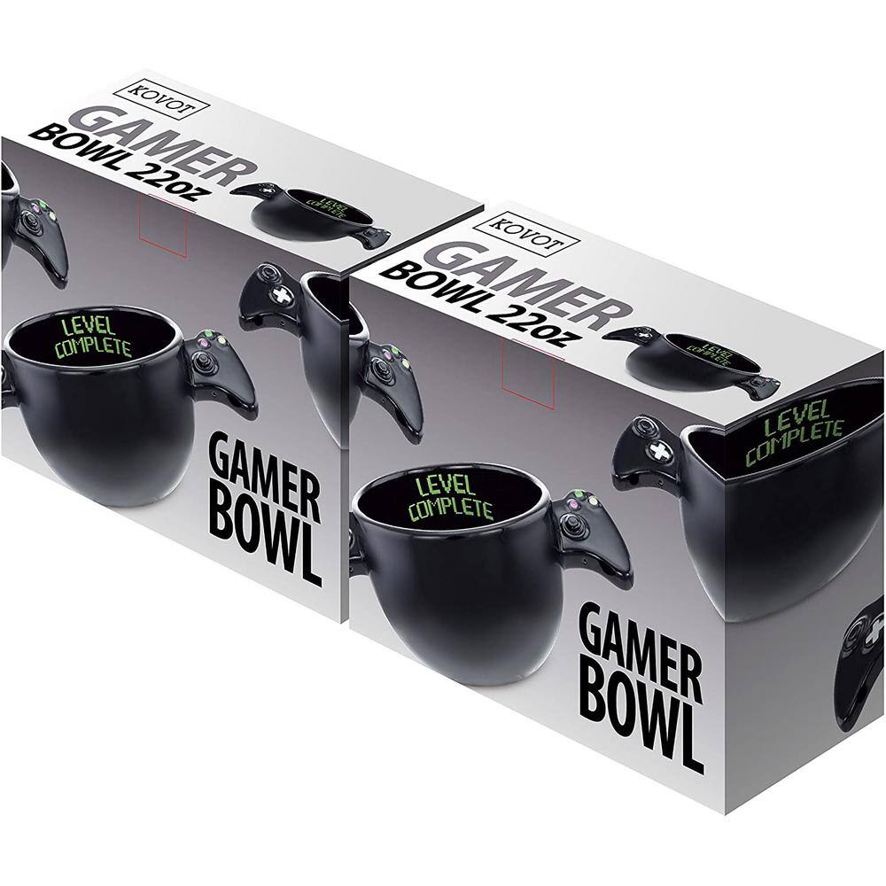 None 22 oz. Black Ceramic Gamer Snack Bowl with Level Complete
