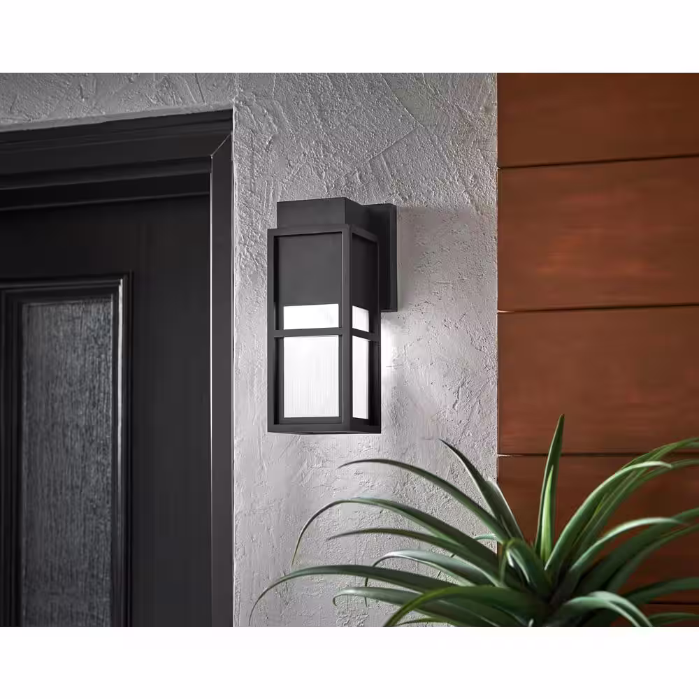 Home Decorators Collection Melrose 1-Light Sand Black LED Outdoor Wall Mount Lantern