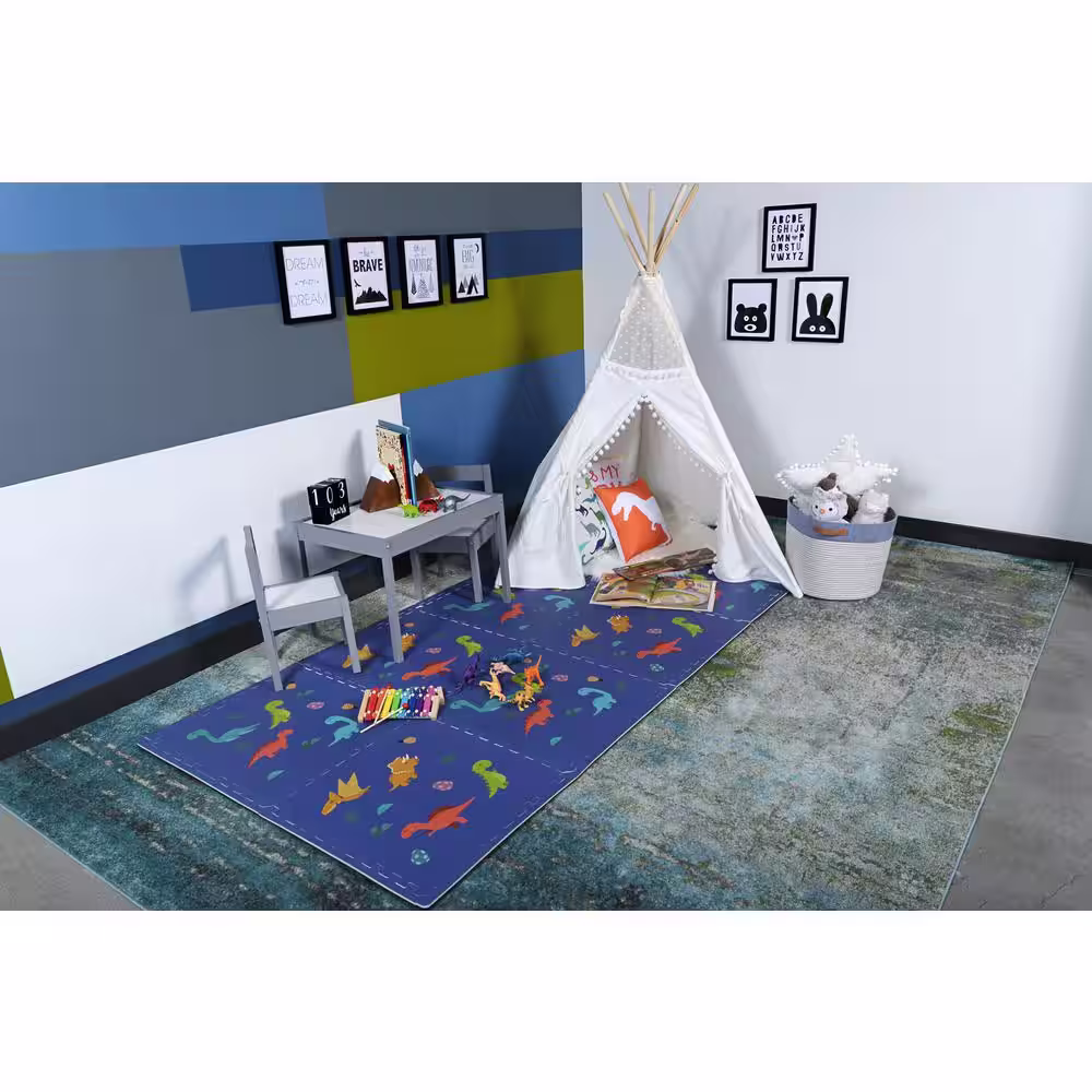 Norsk Reversible Dino/Aqua Children's Designer 24 in. x 24 in. x 0.47 in. Foam Mats (4-Pack)