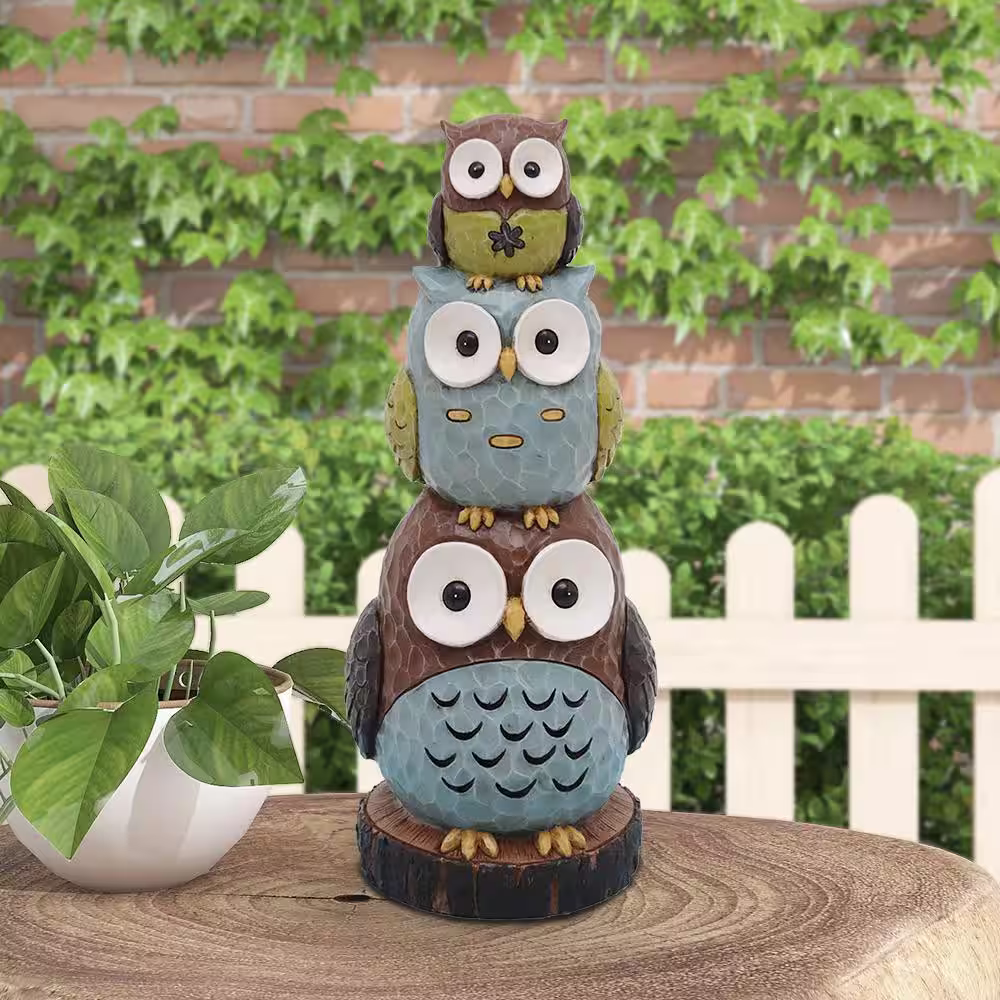 Maypex 17.75 in. H Stacking Owls Sculpture Statue