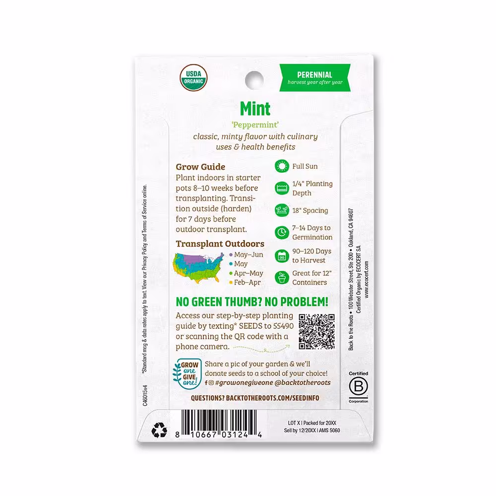 Back to the Roots Organic Peppermint Mint Seed (1-Pack)