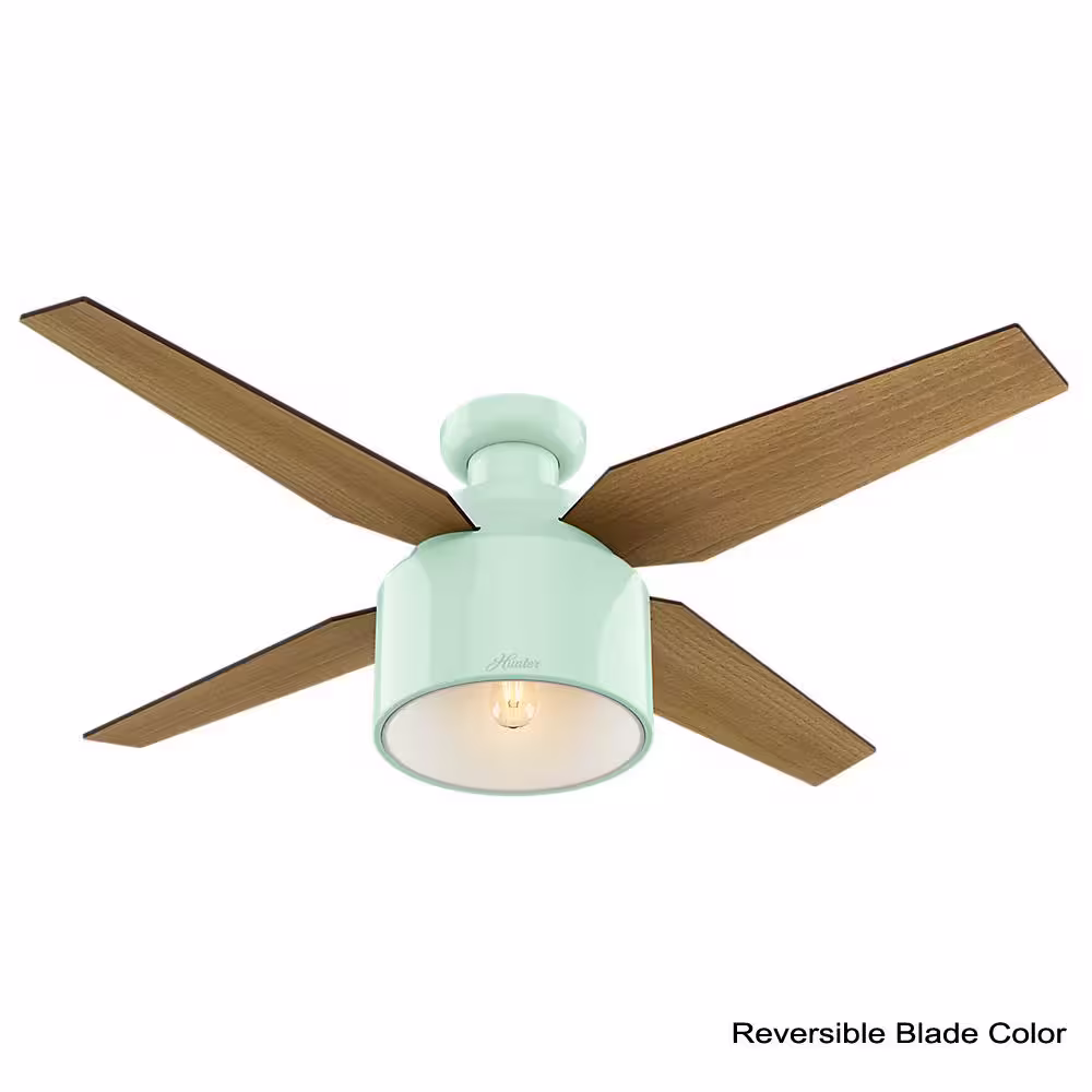 Hunter Cranbrook 52 in. LED Low Profile Indoor Mint Ceiling Fan with Remote