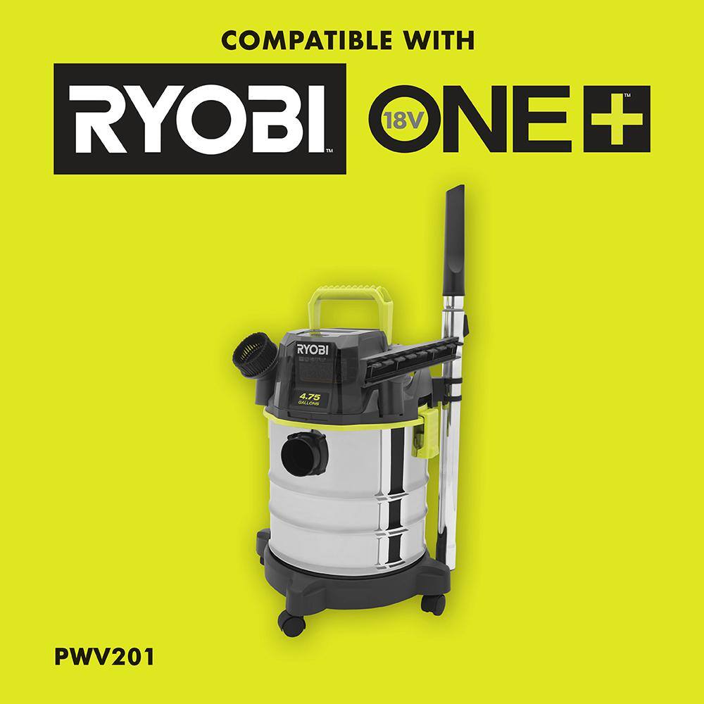 RYOBI ONE+ 4.75 Gal. Wet/Dry Vacuum PWV200 Accessory Kit w/ Crevice Tool, Floor Nozzle, Dust Brush, Extension Wand, & Filter