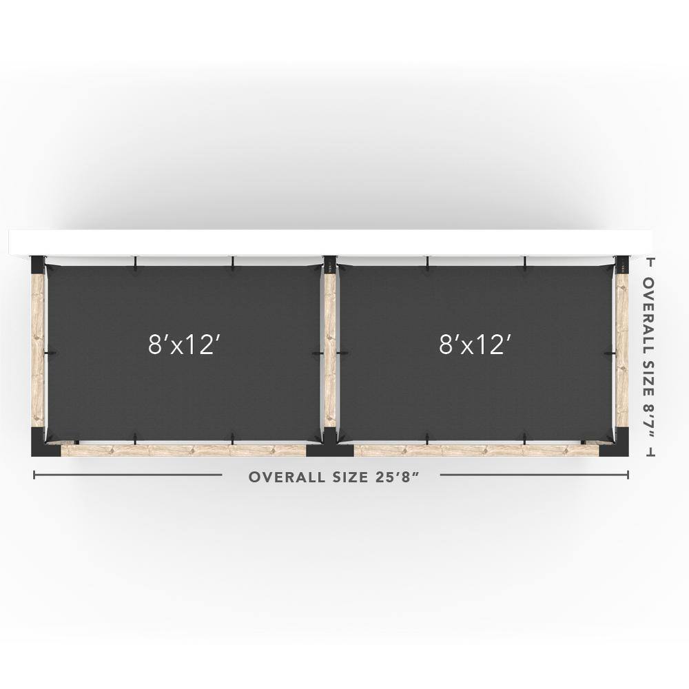 TOJA GRID 8 ft. L x 24 ft. W Wood Double Wall Mount Pergola Kit with 2 Denim Shade Sails, 6x6 Wood