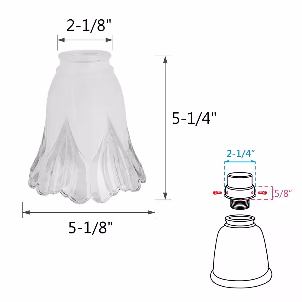 ASPEN Creative CORPORATION:Aspen Creative Corporation 5-1/4 in. Clear and Frosted Ceiling Fan Replacement Glass Shade (4-Pack)