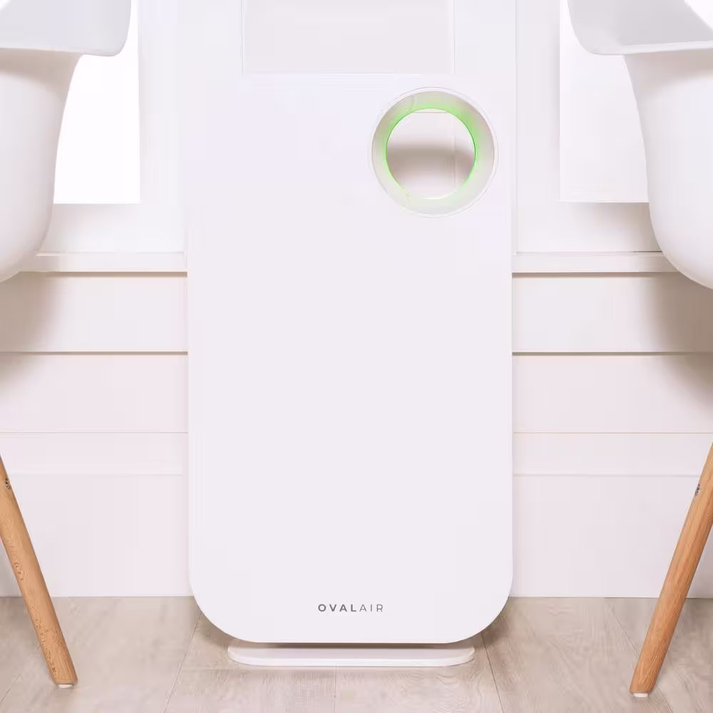 OVAL AIR 3-Stage 5-in-1 Air Purifier for Rooms Upto 600 sq. ft. Reduces Allergies, Asthma, Pets, Odor, Smoke, White